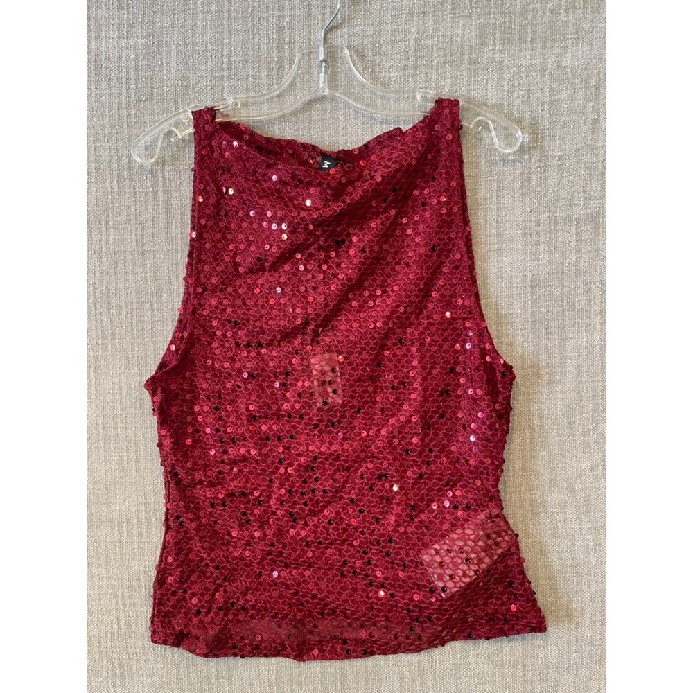 Motel Rocks Dudley Vest Top Sequin Knit Burgundy Cowl Neck Sleeveless Small